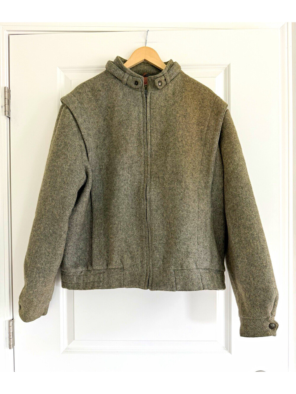 Vtg Berman's Wool Bomber Jacket Unisex L Grey Zip-Up Oversized Boxy Fit 90s